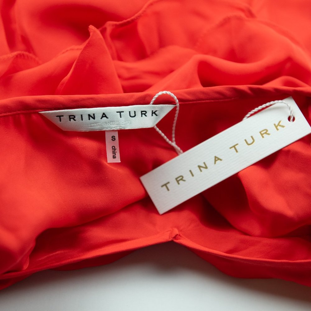 Trina Turk Lantana Blouse Bell Sleeve Tiered Ruffled Orange Red Size Small New - Picture 4 of 5
